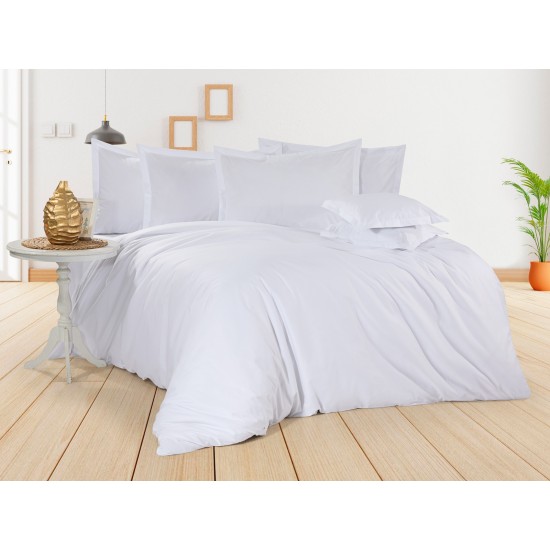 Lenjerie de pat Alba din bumbac fabricată cu atenție la detalii în atelierul propriu.