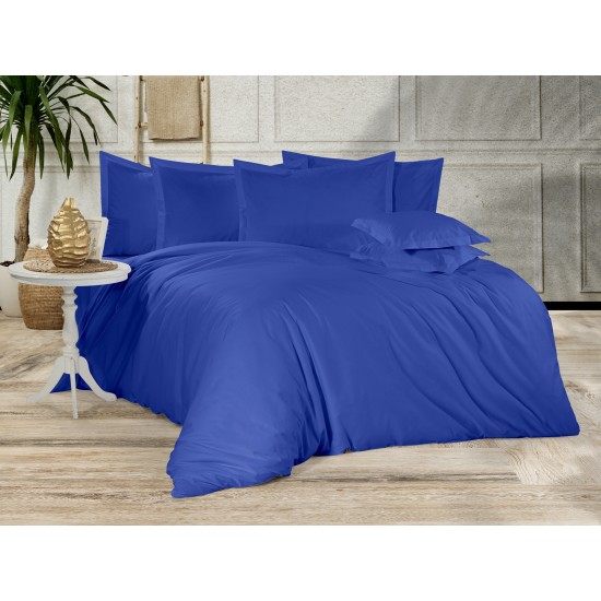 Lenjerie de pat Albastra din bumbac fabricată cu atenție la detalii în atelierul propriu.