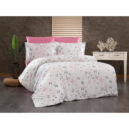 Lenjerie de pat Fluturi din bumbac fabricată cu atenție la detalii în atelierul propriu.