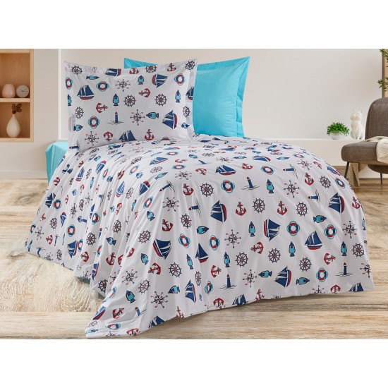 Lenjerie de pat Marine din bumbac fabricată cu atenție la detalii în atelierul propriu. Lenjerie de pat Marine din bumbac fabricată cu atenție la detalii în atelierul propriu.