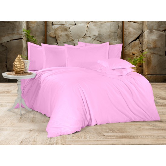 Lenjerie de pat Roz Pudrat din bumbac fabricată cu atenție la detalii în atelierul propriu.