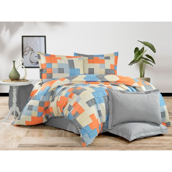 Lenjerie de pat Tetris din bumbac fabricată cu atenție la detalii în atelierul propriu.